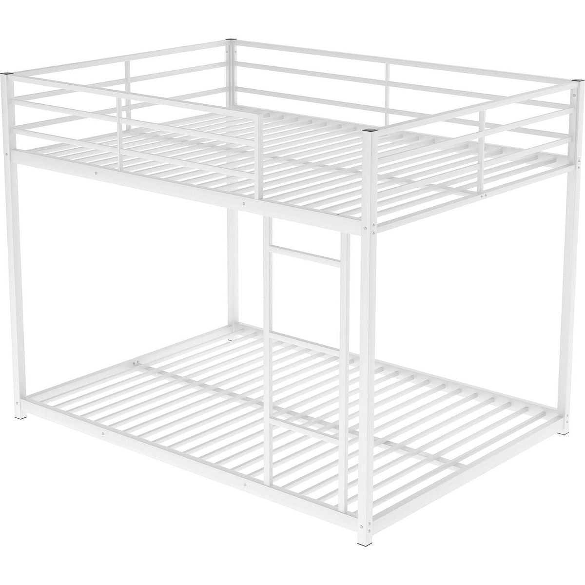 Full over Full Metal Bunk Bed, Low Bunk Bed with Ladder, White
