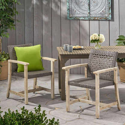 HAMPTON WOOD AND WICKER DINING CHAIR(SET OF 2 )