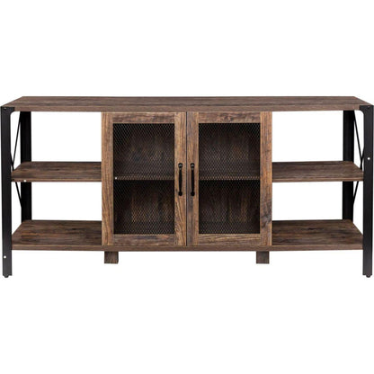 TV Stands for Living Room, Industrial TV Stand for Bedroom Furniture, Farmhouse TV Stand 80 Inch Television Stand, Modern Horizontal Wood and Metal Open Bookshelf