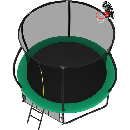 10FT Pumpkin Trampoline, Outdoor Trampoline with Basketball Hoop, Enclosure Net and Ladder