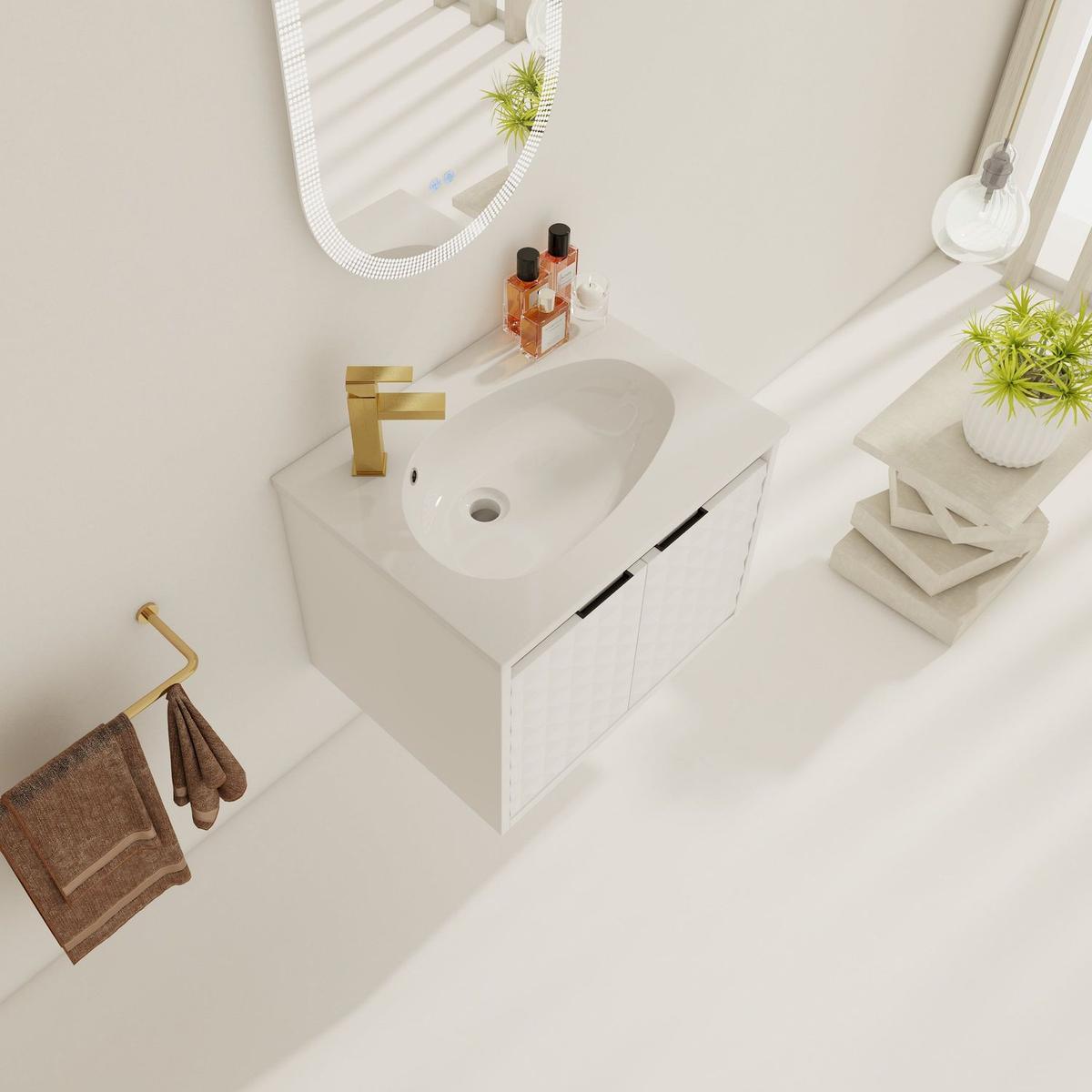 24 Inch Wall Mounted Bathroom Vanity With SInk, Soft Close Doors, For Small Bathroom (KD-PACKING)