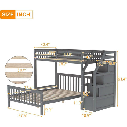 Twin over Full Loft Bed with Staircase,Gray