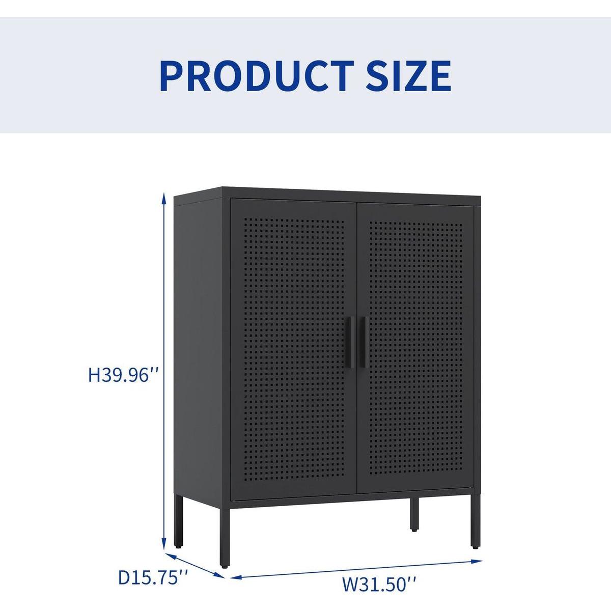 NO LOCK, Metal Storage Cabinet with 2 Doors and 2 Adjustable Shelves, Steel Storage Cabinet, Metal File Cabinet for Home Office School Gym, Black