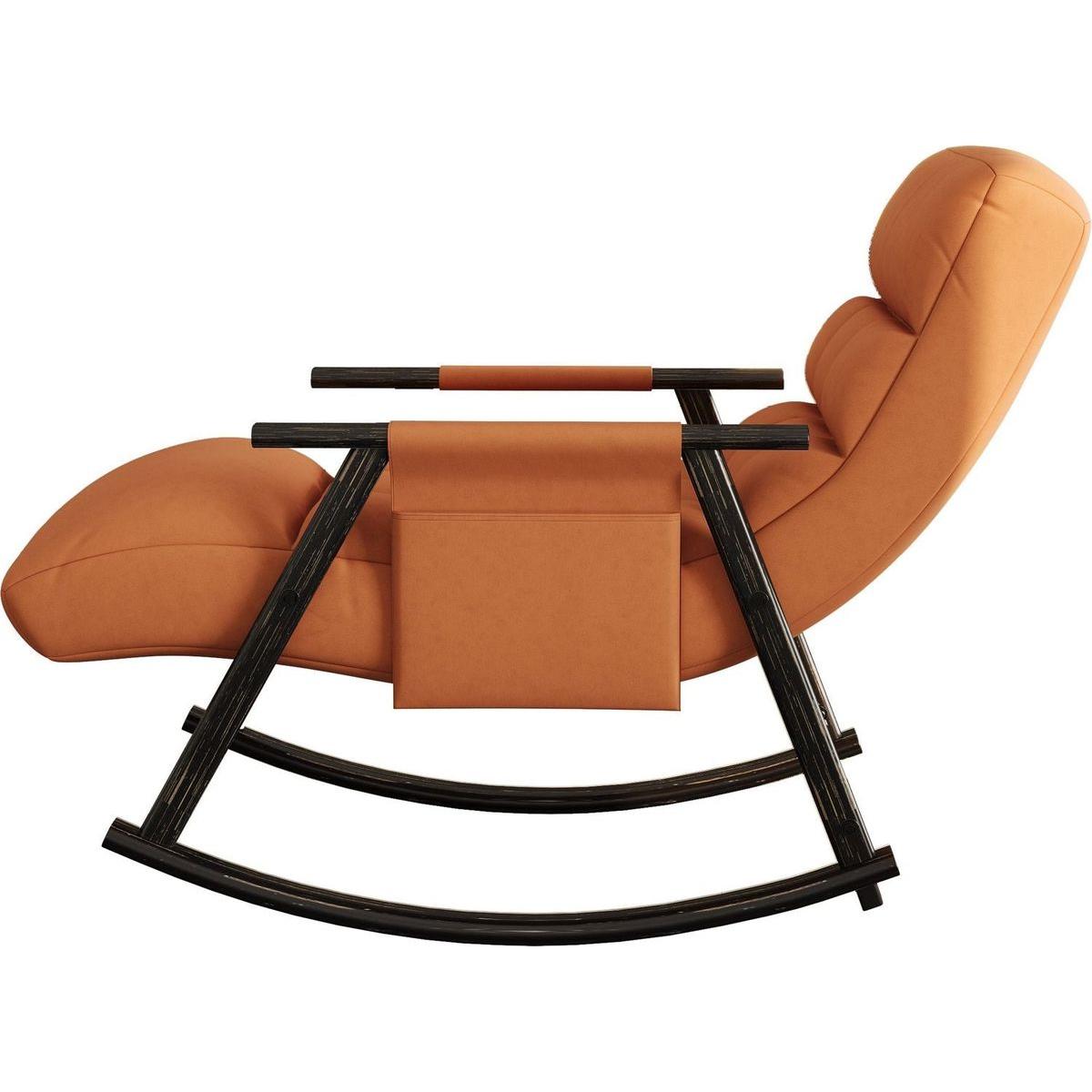 Casual folding rocking chair upholstered, lounge rocking chair adjustable high back and foot rest,side pockets placed in living room bedroom balcony