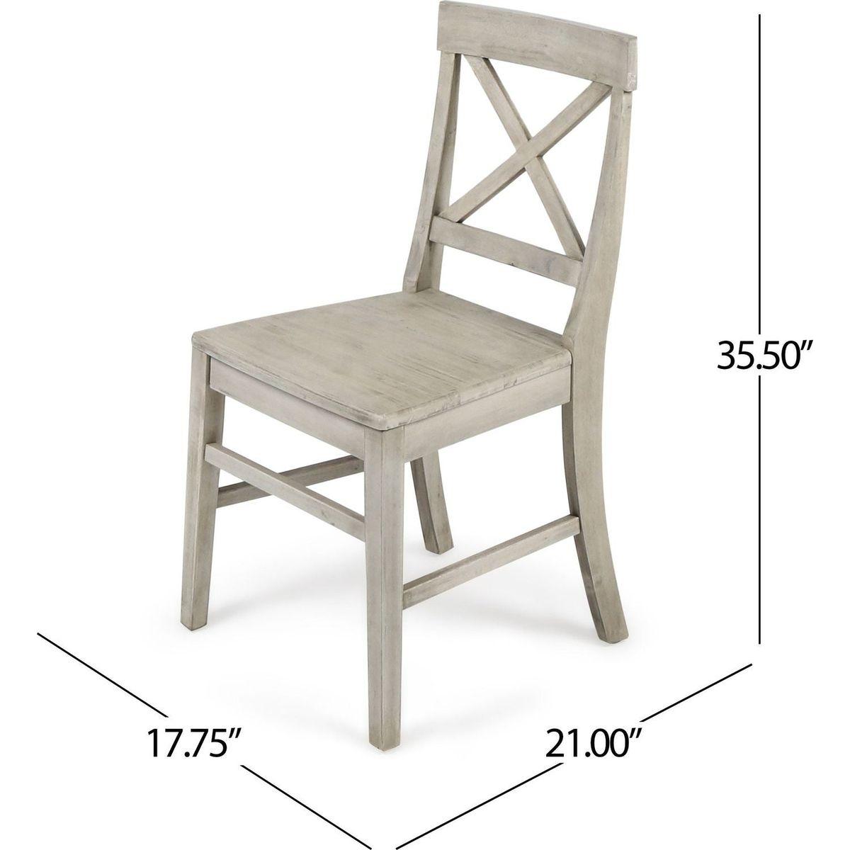 Acacia Wood Dining Chairs, Light Grey Wash, 21D x 17.75W x 35.5H Inch