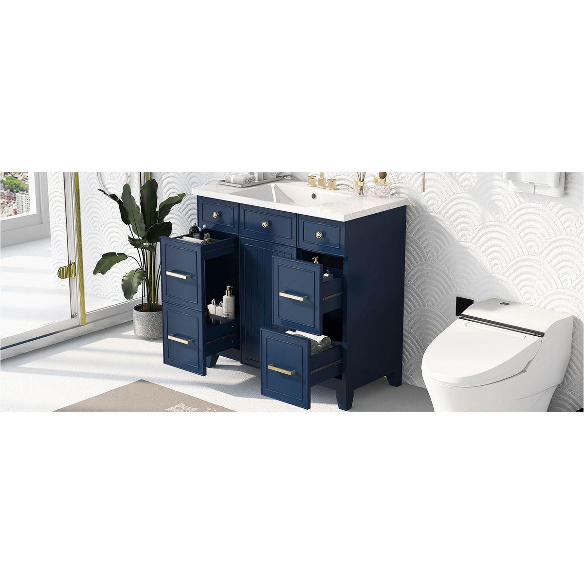 36" Bathroom Vanity Cabinet with Sink Top Combo Set, Navy Blue, Single Sink, Shaker Cabinet with Soft Closing Door and Drawer