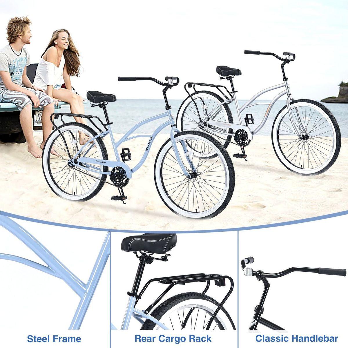 Single Speed Bicycles 26"Inch,Steel Frame, Wide Wheels for Stability, Rear Coaster Brakes,Multiple ColorsWomen's Beach Cruiser Bike