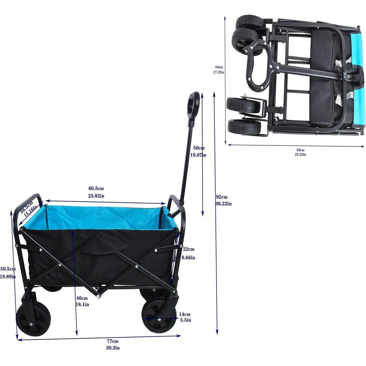 Folding Wagon Garden Shopping Beach Cart (black+blue)