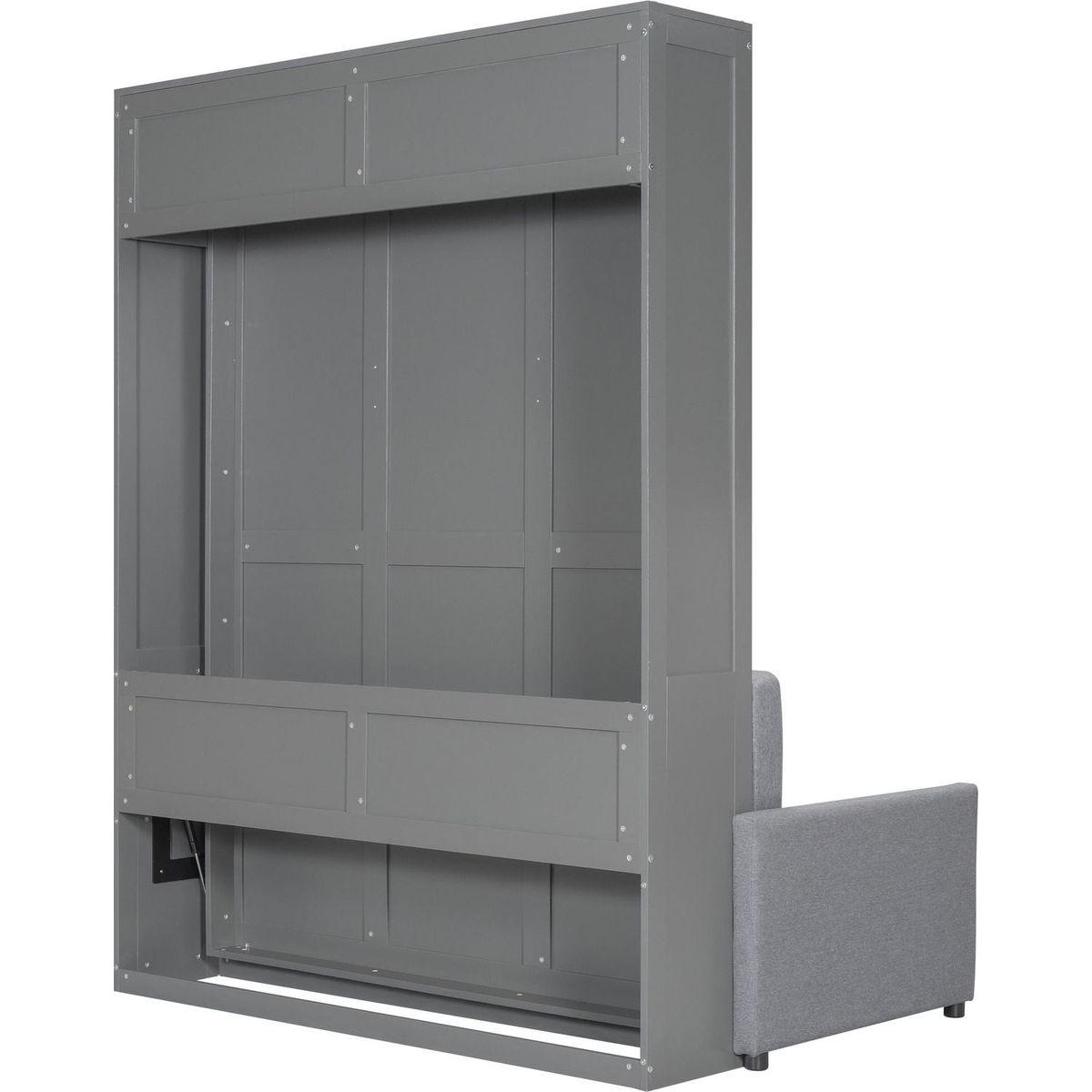 Queen Size Murphy Bed Wall Bed with Cushion,Gray