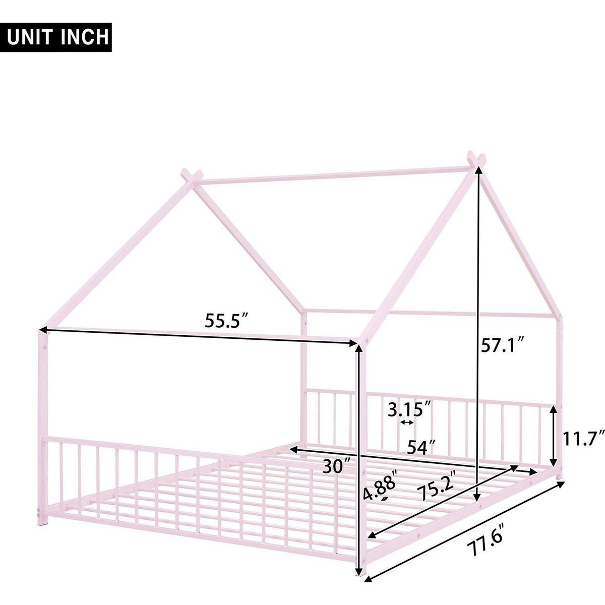 Full Size Metal House Bed, Pink
