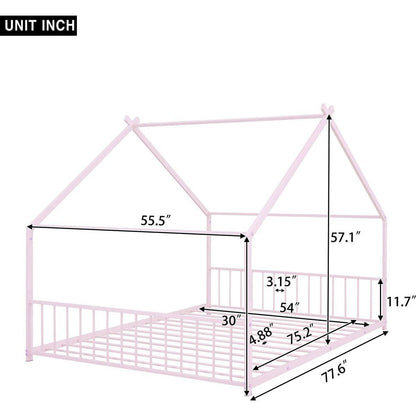 Full Size Metal House Bed, Pink