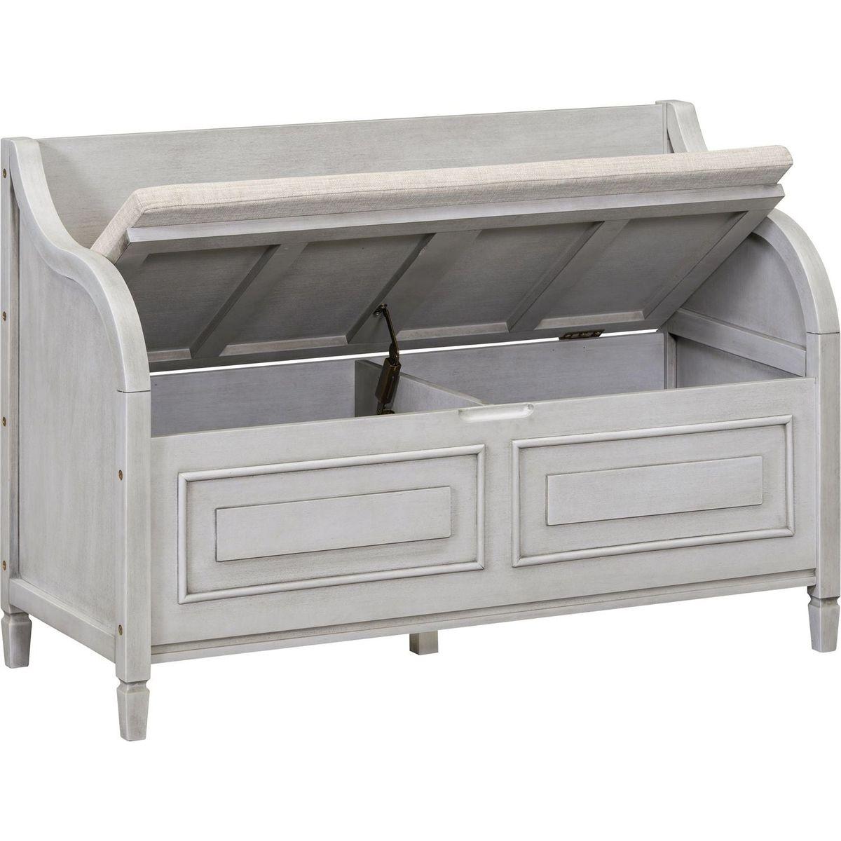 Rustic Style Solid wood Entryway Multifunctional Storage Bench with Safety Hinge (Gray Wash+ Beige)