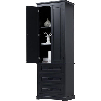 Tall Storage Cabinet with Three Drawers for Bathroom/Office, Black