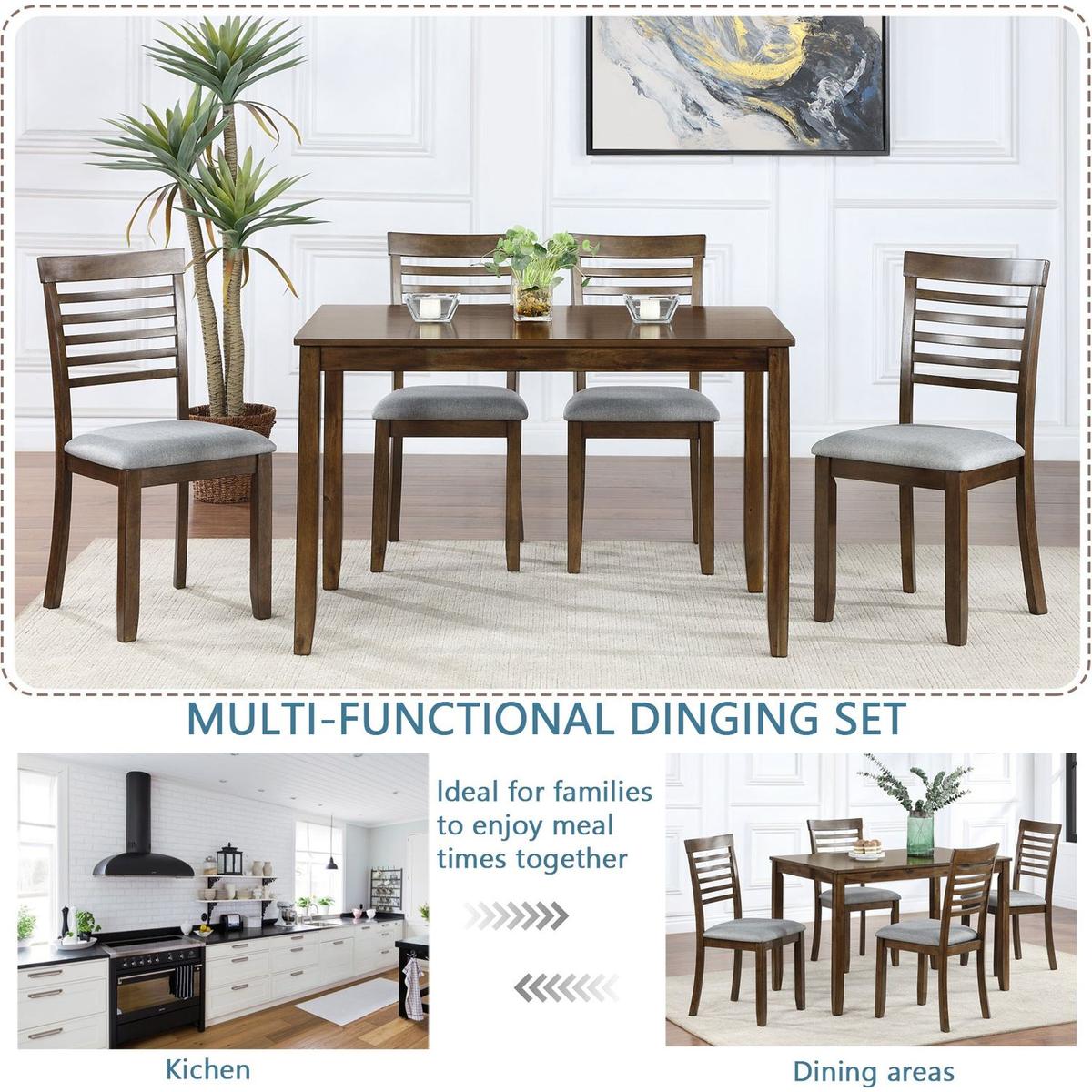 Wooden Dining Rectangular Table set for 4,Kitchen Dining Table for Small Space,Walnut