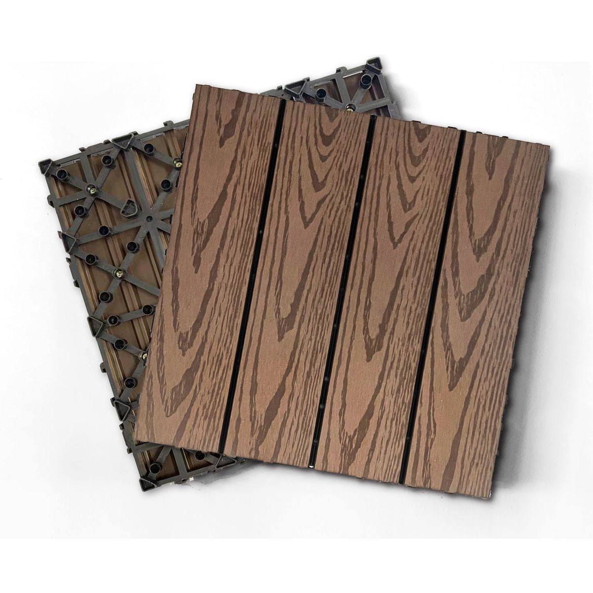 Wood Plastic Composite Deck Tiles Set of 20pcs, Composite Decking Resist Rust, Water, Weather, Easy to DIY & Maintain, Indoor&Outdoor,Ideal for Patios, Balconies, Rooftops, Decks, 12x12in Light Coffee