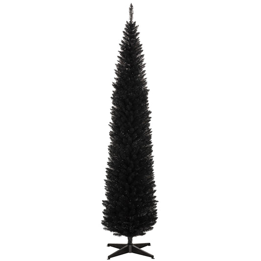 HOMCOM 8' Artificial Pencil Christmas Tree, Slim Xmas Tree with 618 Realistic Branch Tips and Plastic Stand, Black
