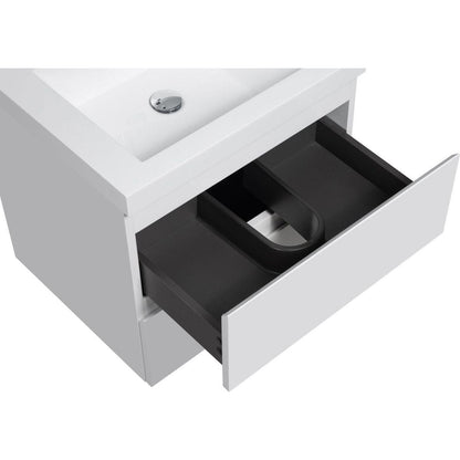 24" Floating Bathroom Vanity with Sink, Modern Wall-Mounted Bathroom Storage Vanity Cabinet with Resin Top Basin and Soft Close Drawers, Glossy White