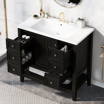 36' Bathroom Vanity with Sink Combo, One Cabinet and Three Drawers, Solid Wood and MDF Board, Black (Old Sku:SY999505AAB)