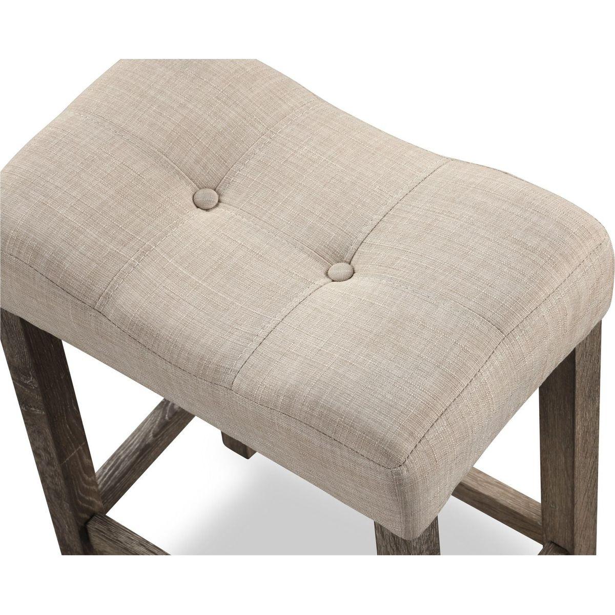 Sora Button Tufted Counter Height Saddle Stool, Set of 2, Taupe