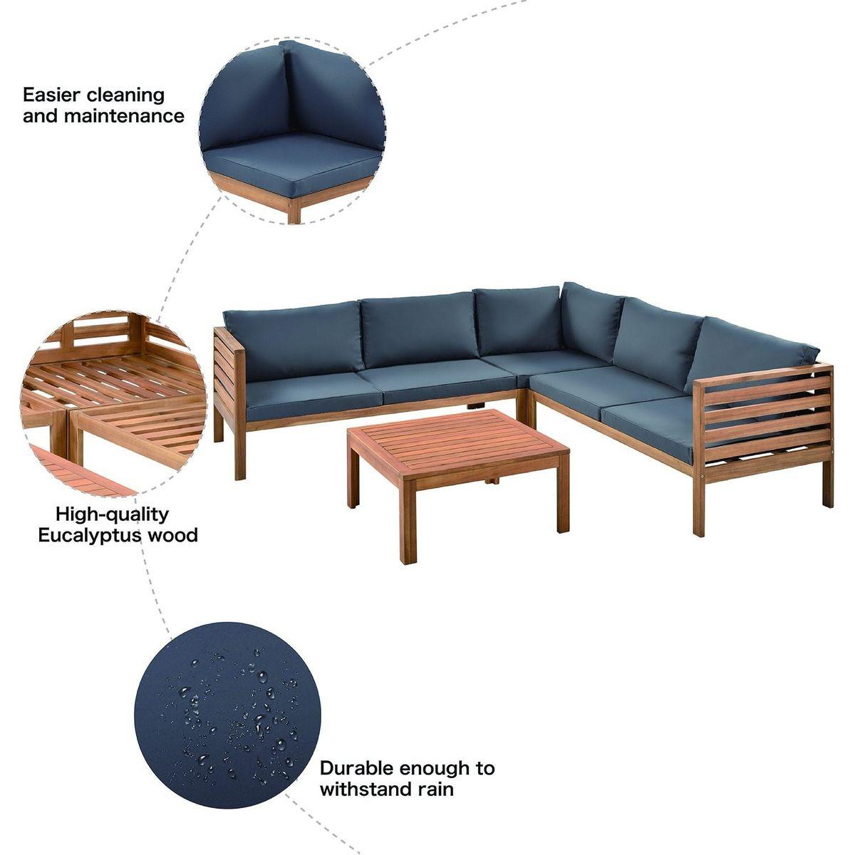 Wood Structure Outdoor Sofa Set with gray Cushions Exotic design Water-resistant and UV Protected texture High quality acacia wood Strong Metal Accessories