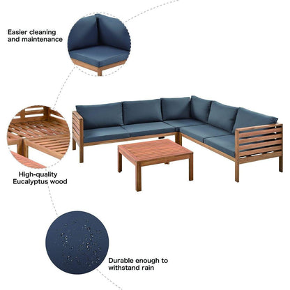 Wood Structure Outdoor Sofa Set with gray Cushions Exotic design Water-resistant and UV Protected texture High quality acacia wood Strong Metal Accessories