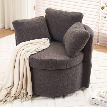 Teddy Fabric Swivel And Storage Chair With Back Cushion For Living Room,Dark Gray