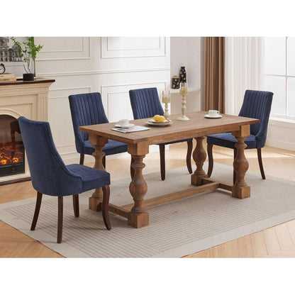 Rayon Cloth Flocking Linen Dining Chairs Channel Kitchen Dinner Chair Comfy Fabric Upholstered Accent Chair for Dining Room with Curved Solid Wood Legs,Set of 2 (Blue) - Streamdale Furniture