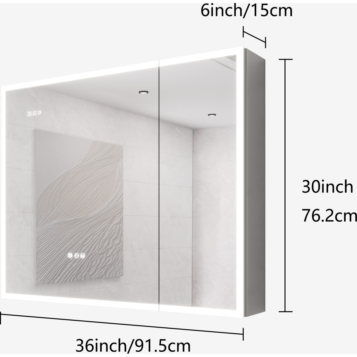 Bathroom Medicine Cabinet with Lights, 36卢脜30 Inch LED Medicine Cabinet with Mirror, Double Door Lighted Medicine Cabinet with Defogger, Dimmer, Clock & Temp Display, 2 Outlets & USB Ports