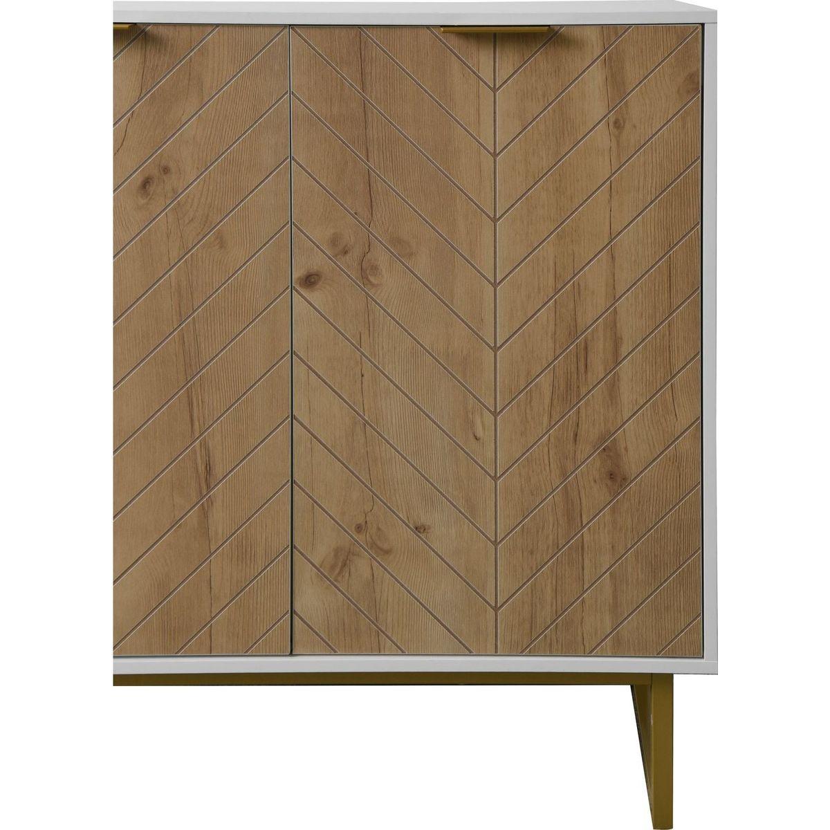 White and Gold Storage Cabinet with 2 Doors, Modern Buffet Sideboard Cabinet, Kitchen Buffet Cabinet with Storage Sideboard Buffet for Living Room