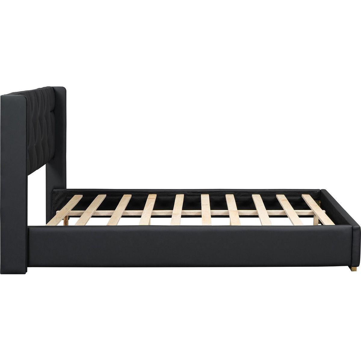 Full Size Upholstered Platform Bed with Metal Strips, Black