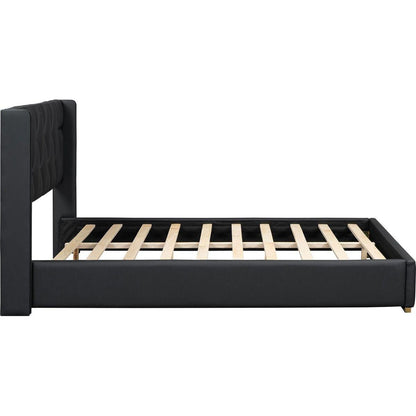 Full Size Upholstered Platform Bed with Metal Strips, Black