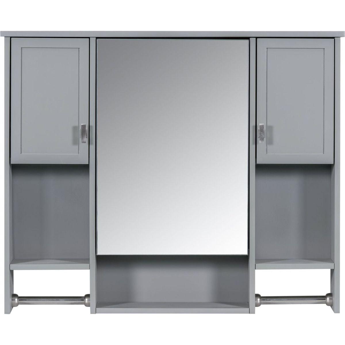 35" x 28" Modern Wall Mounted Bathroom Storage Cabinet, Bathroom Wall Cabinet with Mirror, Medicine Cabinet with Towels Bar