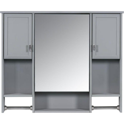 35" x 28" Modern Wall Mounted Bathroom Storage Cabinet, Bathroom Wall Cabinet with Mirror, Medicine Cabinet with Towels Bar