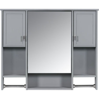 36" Bathroom Vanity with Top Sink, Modern Mirror Cabinet with Towels Bar, Bathroom Storage Cabinet with 2 Soft Closing Doors and 6 Drawers, Single Sink Bathroom Vanity