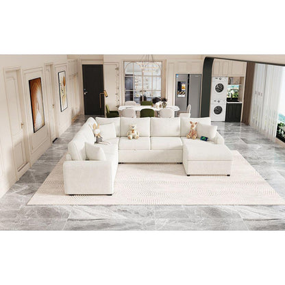 112.2" Sectional Sofa Pull-out Sofa Bed Sleeper with a Storage Ottoman,Three Pillows and Charging Devices for Living Room, Cream