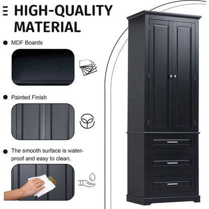 Tall Storage Cabinet with Three Drawers for Bathroom/Office, Black