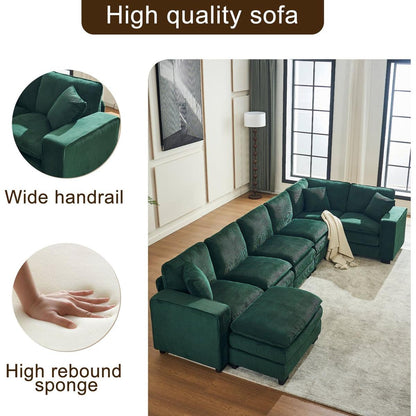 Modern U Shaped 6-seat Sectional Sofa Couch with one Ottoman and three toss pillows, Modular Sofa for Living Room,Corduroy sofa