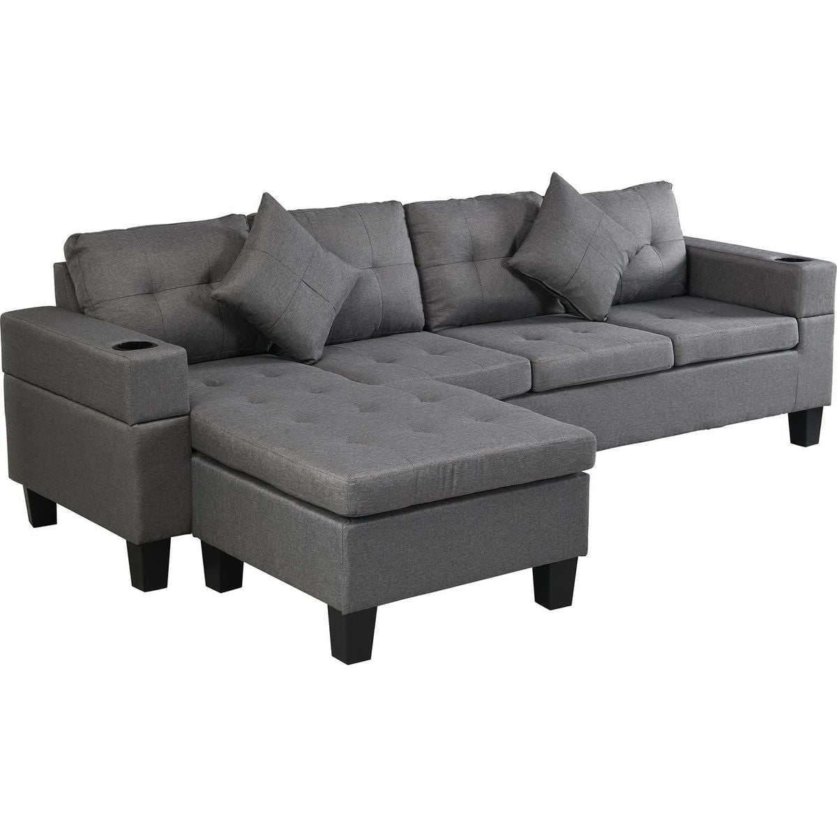 Sectional Sofa Set for Living Room with L Shape Chaise Lounge, cup holder and Left or Right Hand Chaise Modern 4 Seat