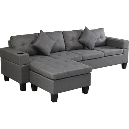 Sectional Sofa Set for Living Room with L Shape Chaise Lounge, cup holder and Left or Right Hand Chaise Modern 4 Seat