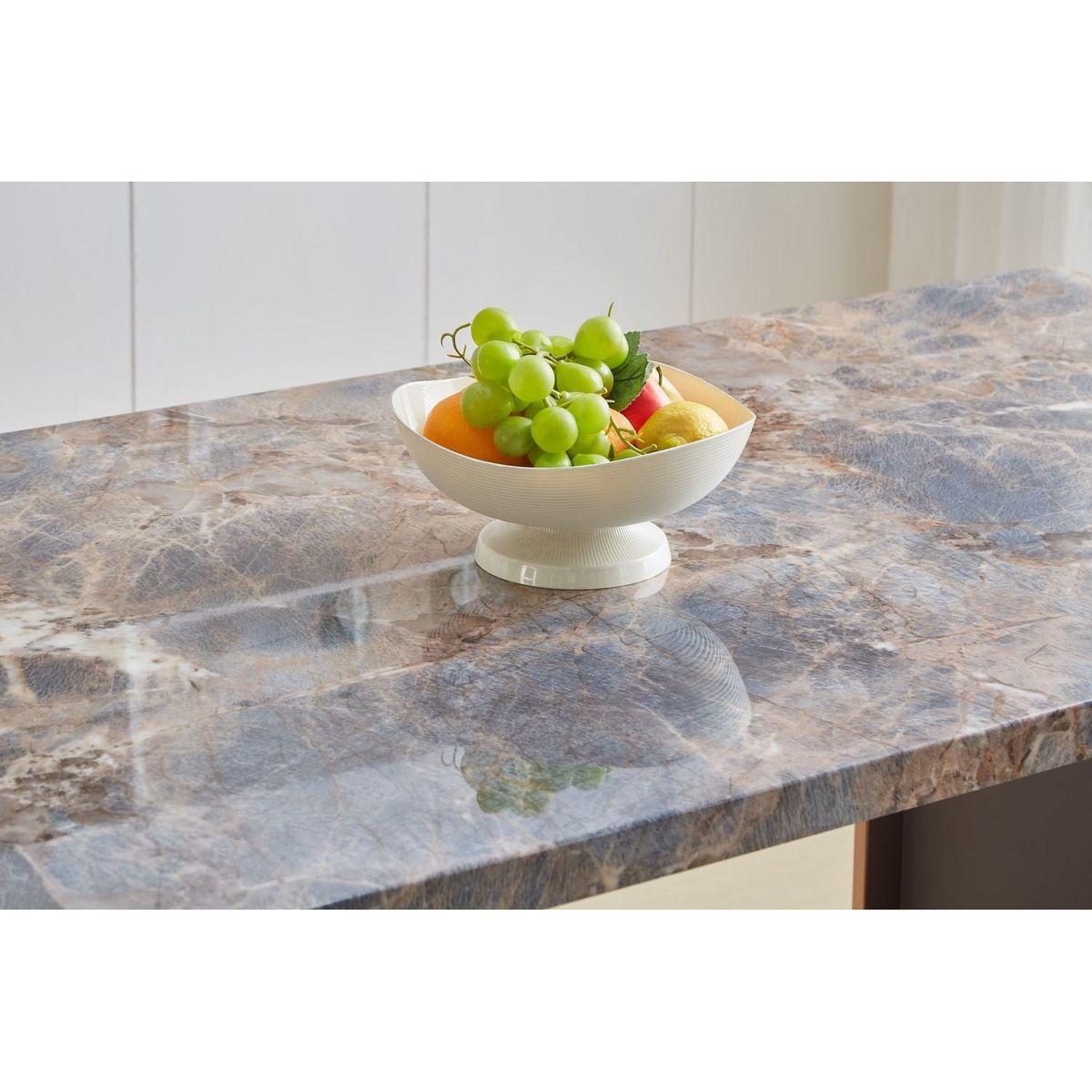 Faux Marble MDF Dining Table for 6 or 8,Rectangular 70.8"Lx35.4"Wx29.8"H, Luxurious Rocky Stone Effect Top Stainless Steel Legs Modern, Durable, Easy to Assemble for Kitchen/Living Room/Meeting Brown