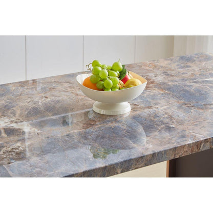 Faux Marble MDF Dining Table for 6 or 8,Rectangular 70.8"Lx35.4"Wx29.8"H, Luxurious Rocky Stone Effect Top Stainless Steel Legs Modern, Durable, Easy to Assemble for Kitchen/Living Room/Meeting Brown