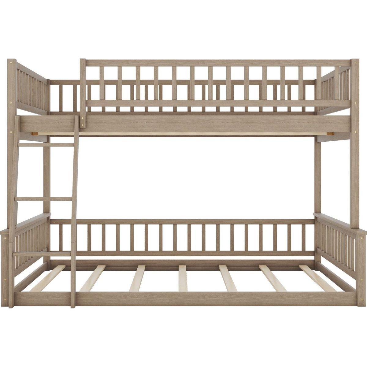 Full XL over Queen Bunk Bed with Ladder and Guardrails, Walnut