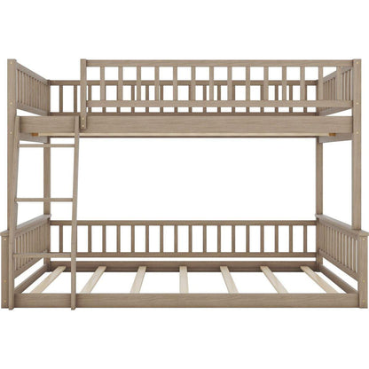 Full XL over Queen Bunk Bed with Ladder and Guardrails, Walnut