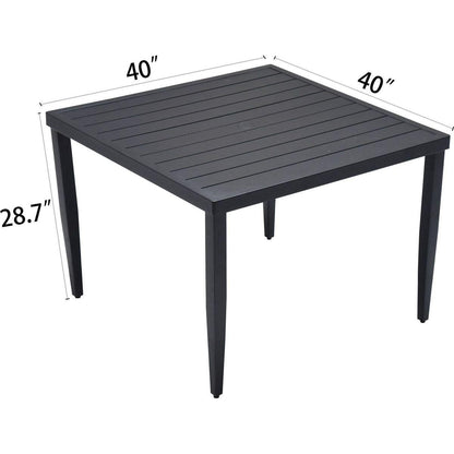 Outdoor Patio Aluminum 40"x40" Square Dining Table with Tapered Feet & Umbrella Hole, Ember Black