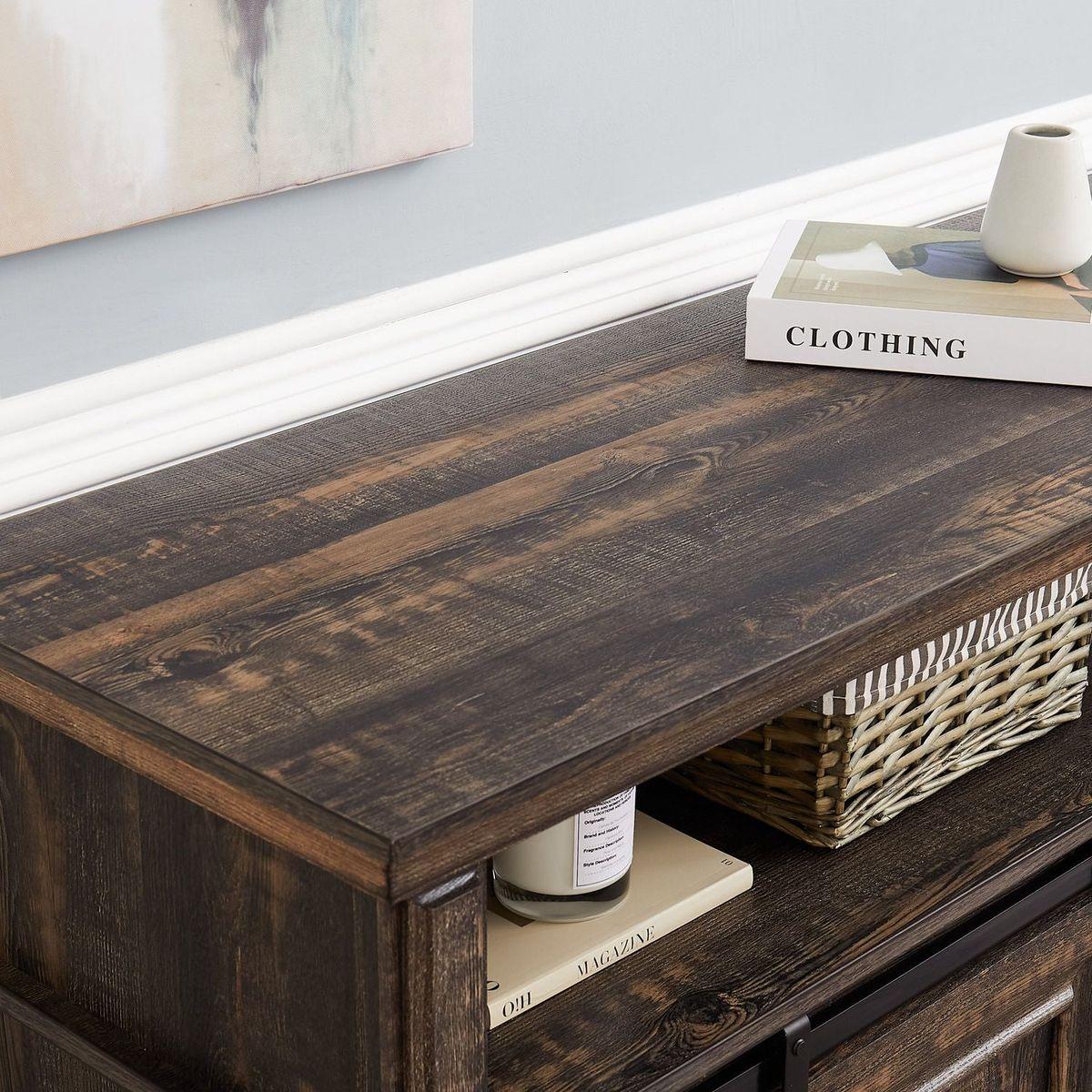 Modern Entertainment Console TV Stand with 23" Fireplace Insert, Multipurpose Sliding Door TV Cabinet Large Storage Space, 58.11"Wx15.79"Dx32.36"H Antique brown