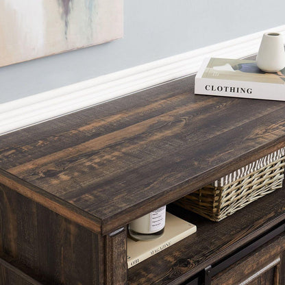 Media Console Table with Storage Cabinet, Mid Century style Entertainment TV Table, Multipurpose Sliding Door TV Cabinet Large Storage Space, 58.11"Wx15.79"Dx32.36"H Antique brown