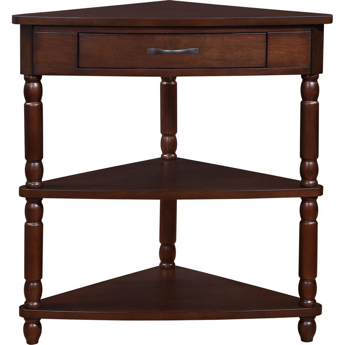 33.8" Small Triangle Corner Table, Wood Corner Side Table for Small Spaces/ Living Room, 3 Tier End Corner Table with Solid Wood Legs, Light Espresso