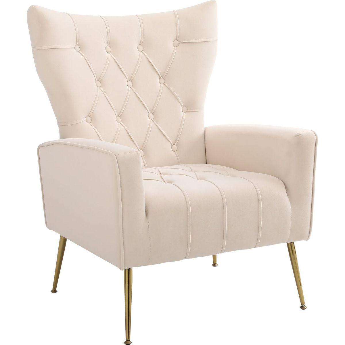 Modern Accent Chair with Ottoman, Comfy Armchair for Living Room, Bedroom, Apartment, Office (Beige)