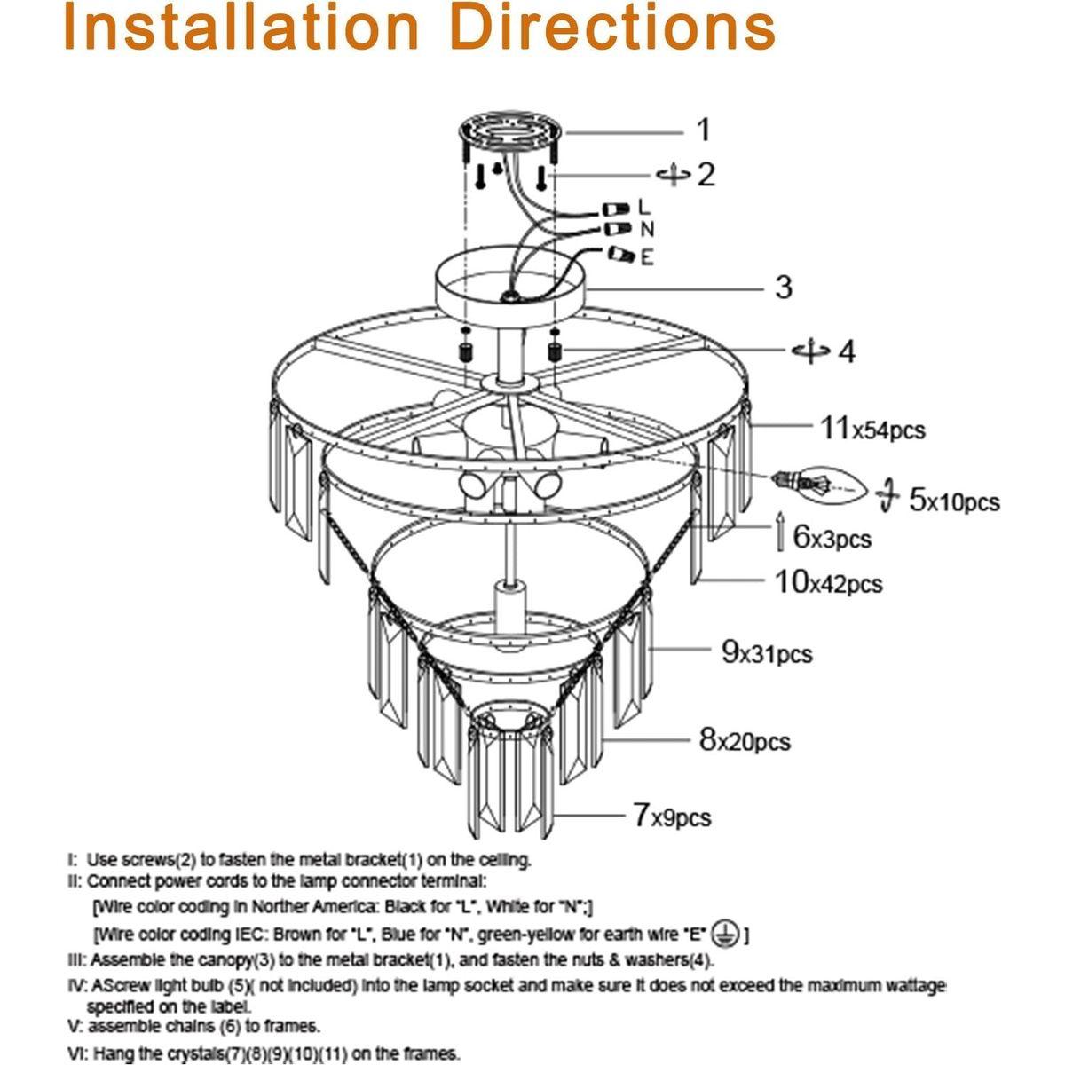 Black large crystal chandelier, modern style chandelier, dining room, living room, bedroom (Bulbs Not Included)