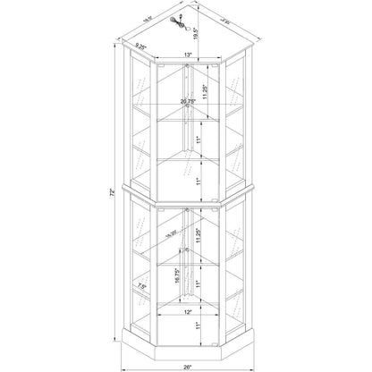 6 Shelf Corner Curio Display Cabinet with Lights, Mirrors and Adjustable Shelves, Oak